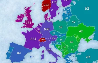 Составлена Карта стоимости жизни и покупательской способности в странах Европы