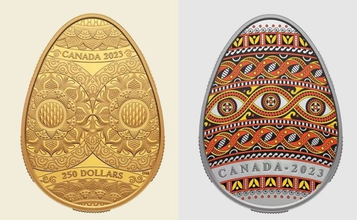 Canada again issued collectible coins in the form of Ukrainian pysanka