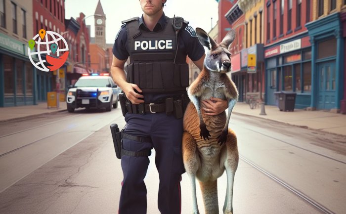 In Ontario, a police officer apprehended a kangaroo.