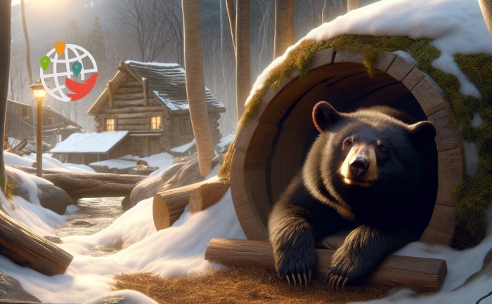 Черный медведь по кличке Джини вышел из зимней спячки в экомузее Монреаля